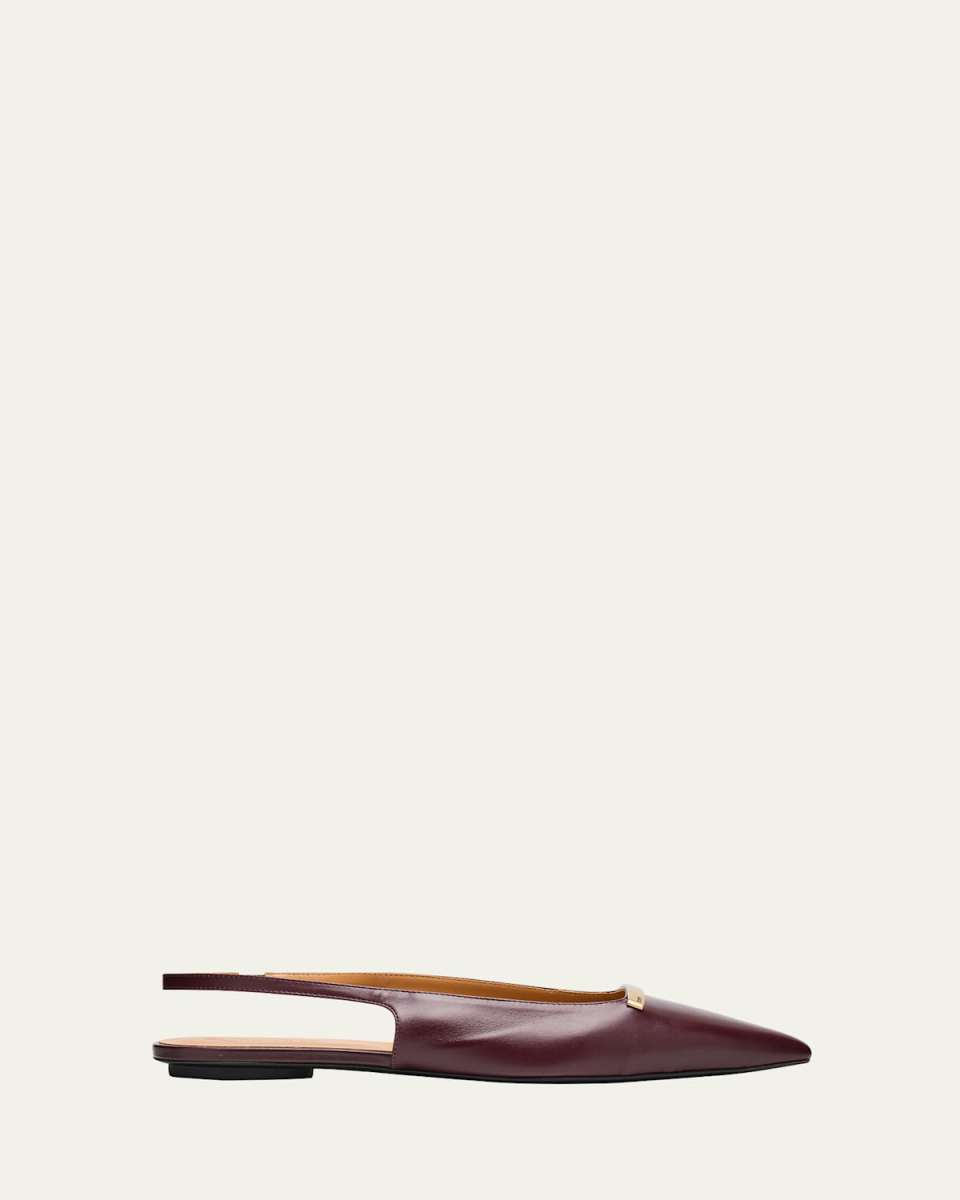 Gold-Tone Bar Leather Slingback Flats